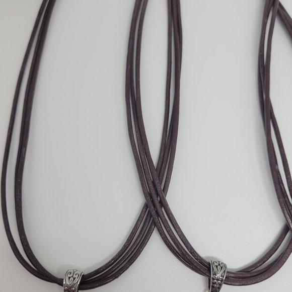 3 Strand Distressed Leather necklace with peacock pendant - Picture 7 of 7